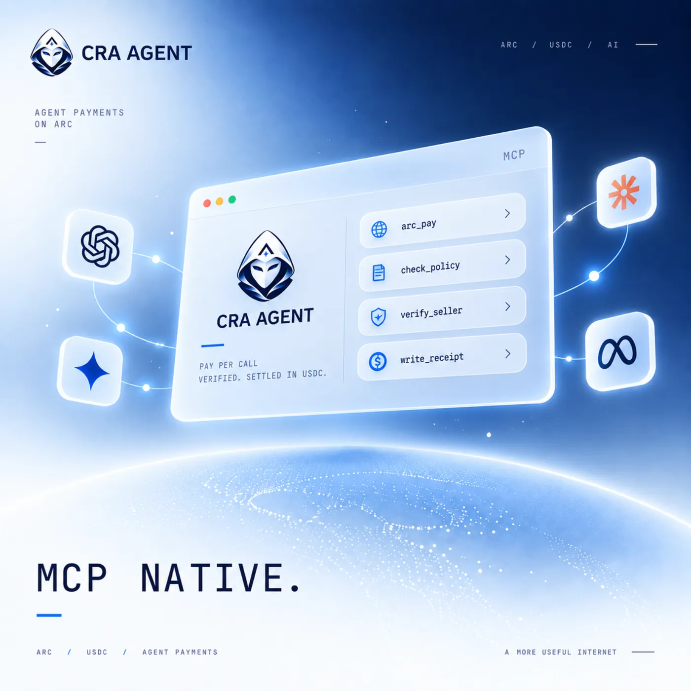 CRA AGENT as an MCP server: arc_pay, check policy, verify seller, write receipt